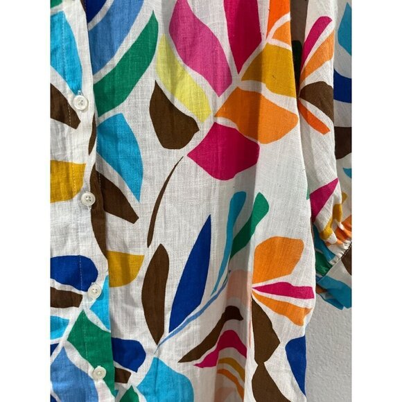 Tabitha Brown Women Summer Shirt oversized Dress Multicolor leaves with pocket - Picture 6 of 9